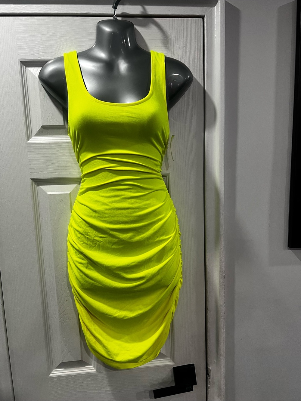 Heart & Hips Neon Yellow Ruched Midi Tank Dress